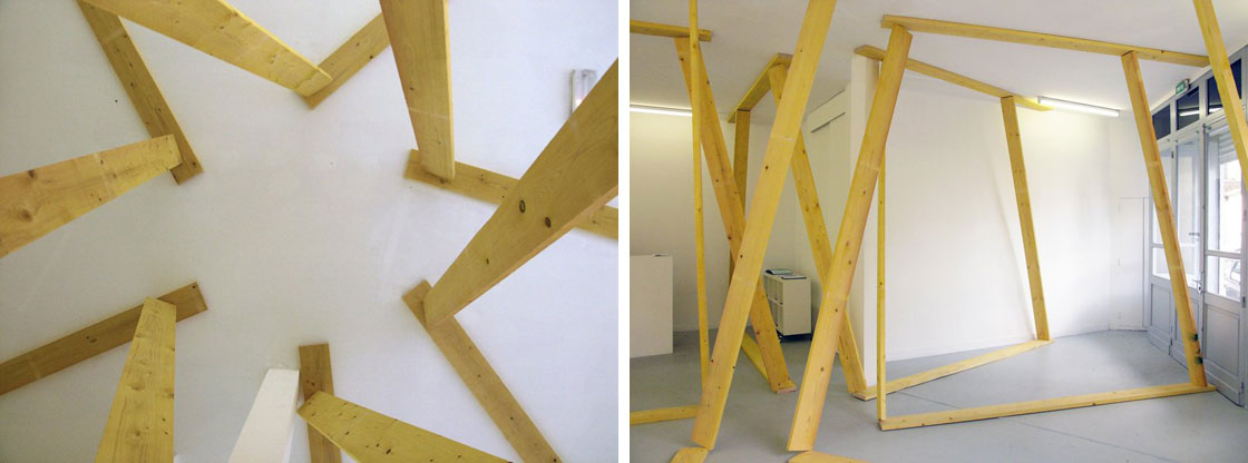 Intersection avec le modele - 2010 - lumber (spruce) - 840 x 880 x 340 cm - GalerieAcdc Bordeaux  Marlène Bréard 