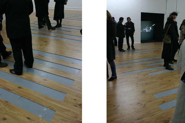 Non-align&eacute;s - 2006 - laminated flooring, skirting boards, doorway boards - 900 x 600 x 2 cm - exhibition &ldquo;lowest common denominator&rdquo; Immanence - Paris - curated by Karen Tanguy