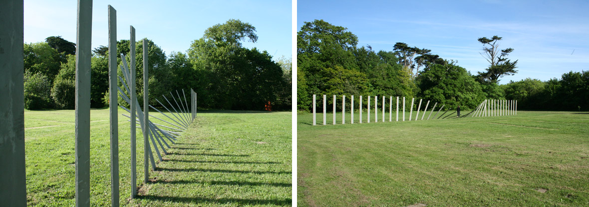 Right Here Right Now - 2009 - wood, concrete, iron - 32 x 2,5 x 2,5 m - exhibition 777 - Chateau de Kerpaul - Loctudy